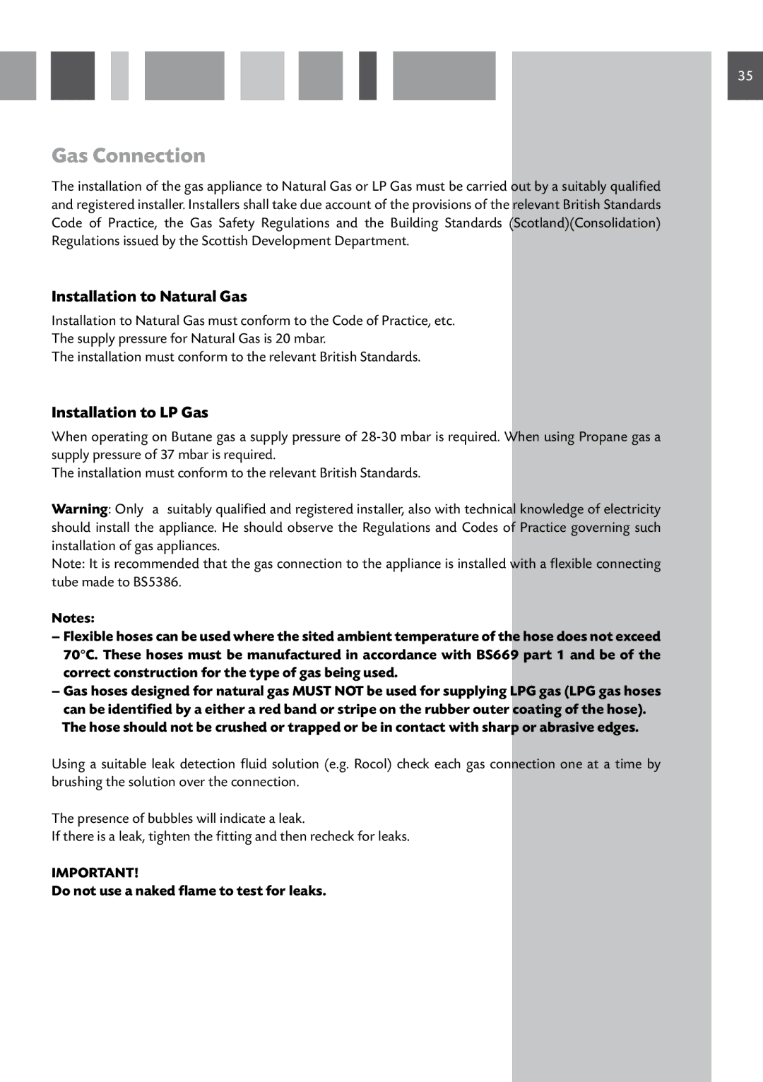 CDA RV 701 SS manual Gas Connection, Installation to Natural Gas , Installation to LP Gas  